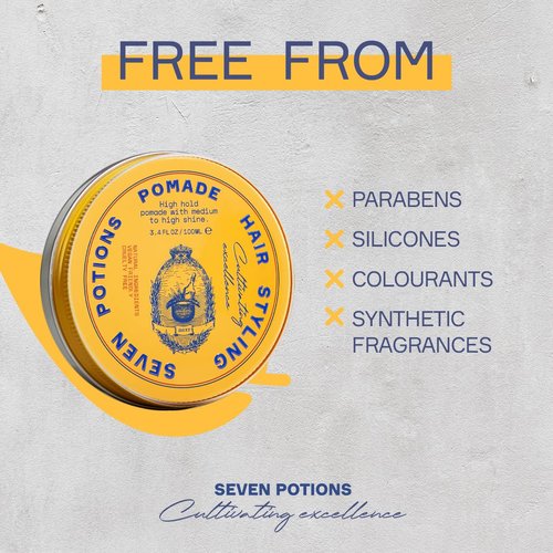 Seven Potions Men’s Hair Pomade - High Shine & Hold | Water-Based, Vegan & Cruelty-Free - 3.4 fl oz / 100ml