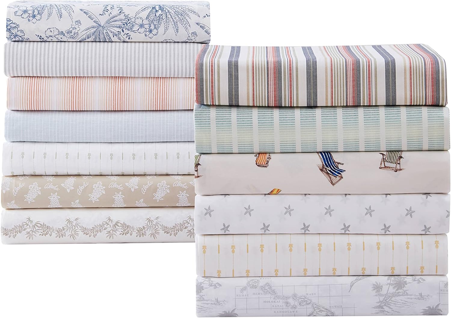 Tommy Bahama King Size Sheet Set - Crisp Cooling Cotton Percale with Matching Pillowcases & Fitted Sheet | Pen and Ink Palm Blue