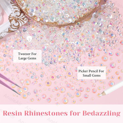12000Pcs Clear AB Rhinestones for Bedazzling Kit, 2/3/4/5/6mm Mix Sizes Jelly Bedazzling Resin Gems, Gems Bedazzling for Crafting, Flatback Rhinestones for Craft DIY Face Makeup Crafts Tumblers