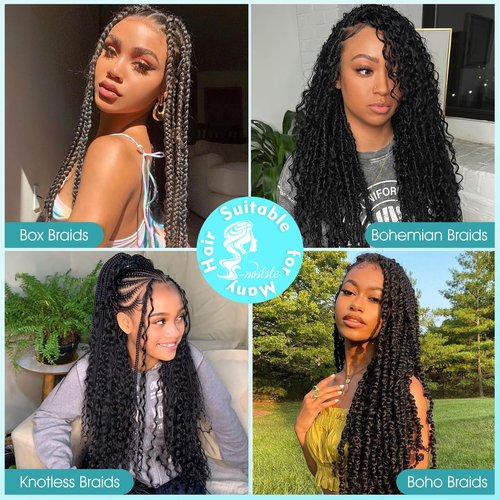 S-noilite Human Braiding Hair for Boho Braids 100% Unprocessed Brazilian Virgin Bulk Hair 2 Bundles/Pack 100g 18 Inch Deep Wave Bundles Human Hair for Bohemian Knotless Braids No Weft #1B