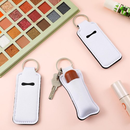 Ferreve 100 Pcs Sublimation Lipstick Holder Keychain Bulk Blank Lipstick Balm Gloss Holder Neoprene Blanks Portable Protective Cases for Women DIY Key Ring Travel Supplies