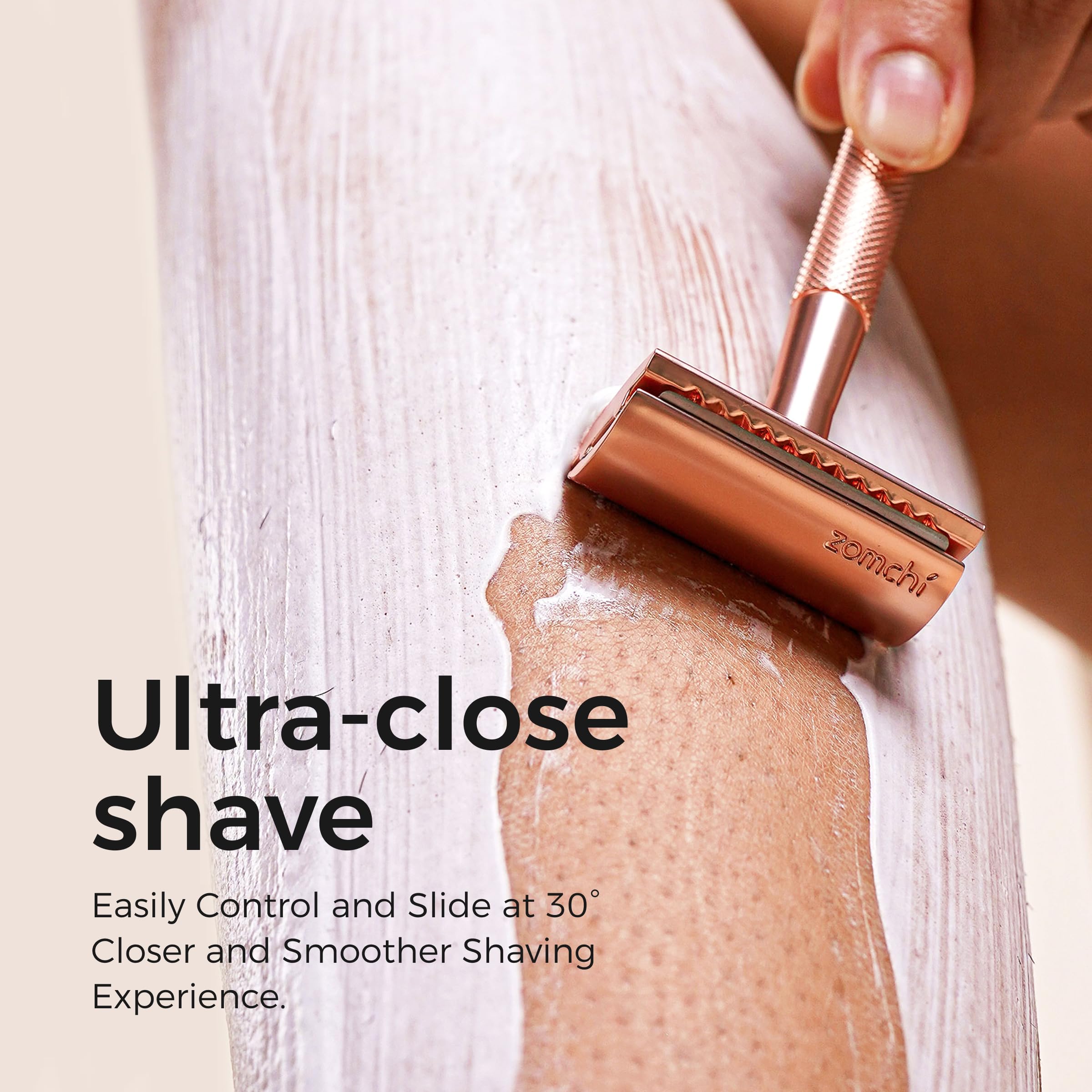 ZOMCHI Single Blade Razors for Women – Reusable Ladies Razor for Legs with 5 Double Edge Safety Razor Blades, Eco-Friendly Manual Shaving Razor - Rose Gold