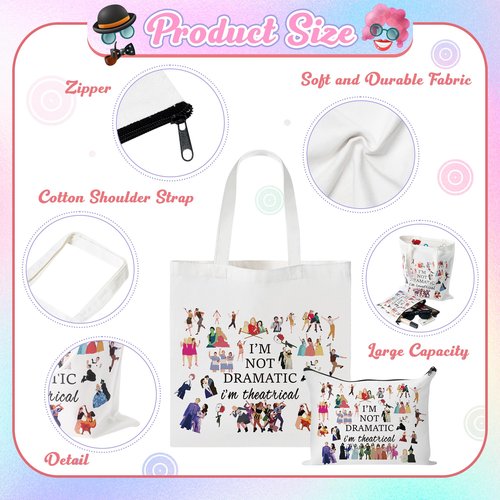 GyovinnJuwanua Broadway Musical Canvas Tote Bag - I’m Not Dramatic I’m Theatrical Gifts Tote Bag and Cosmetic Bag Set, Makeup Zipper Pouch Bag for Women Girls Fans Lovers Gift