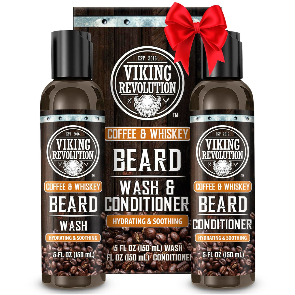 Viking Revolution Beard Wash and Beard Conditioner for Men with Argan Oil and Jojoba Oil- Beard Softener and Strengthener Beard Care Beard Shampoo and Conditioner with Ginseng Root(5oz,Coffee Whiskey)