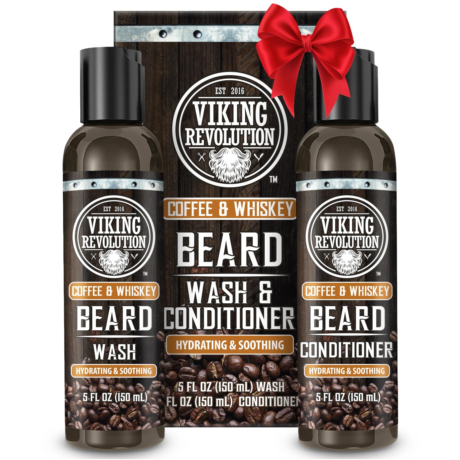 Viking Revolution Beard Wash and Beard Conditioner for Men with Argan Oil and Jojoba Oil- Beard Softener and Strengthener Beard Care Beard Shampoo and Conditioner with Ginseng Root(5oz,Coffee Whiskey)