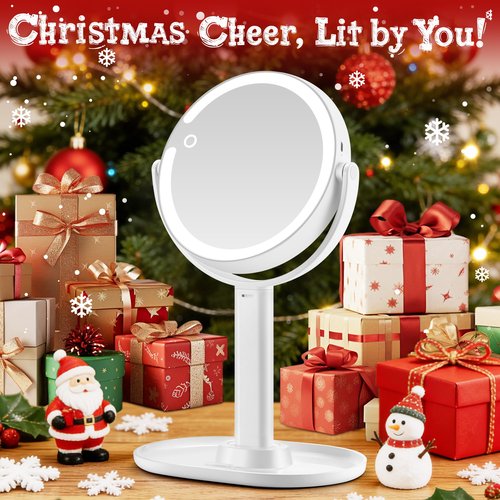 MOMOKUBA Makeup Mirror with Lights, Double Sided 1x/20x Magnifying Mirror with Light, Rechargeable 3 Color Lights and Adjustable Brightness, 360° Rotation Detachable Comes with Tweezer(White)