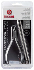 Mundial Nail Care 3 Piece Set - Professional Stainless Steel Cuticle Nippers & Nail Spatula Kit