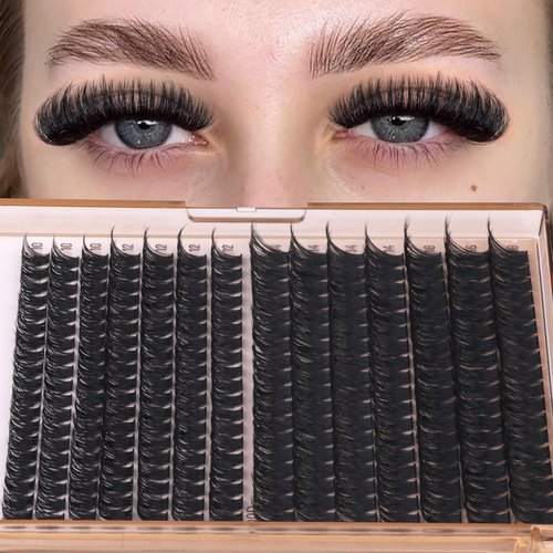 Geeneiya Volume Lash Clusters Kit DIY Lash Extension Kit D Curl Eyelash Extensions with Waterproof Lash Bond and Seal Waterproof Tweezers,10-16MM Cluster Lashes 300Pcs