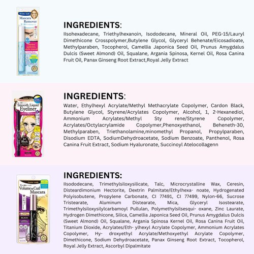 HEROINE MAKE by KISSME Volumizing Waterproof Mascara Volume & Length with Curvy Brush + Smooth Liquid Black Eyeliner, Smudge-free + Gentle Mascara Remover Oil Free, 3 Set