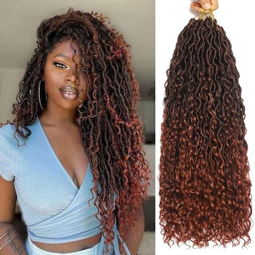 8 Packs Goddess Locs Crochet Hair 20 Inch Boho Faux Crochet Braids Pre Looped Hippie River Locs Crotchet Hair For Black Women Hair (20Inch (Pack of 8) #T1B/350)