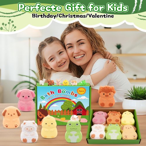 MUFEIRUO Farm Animals Bath Bombs,6Pcs Fruit Scented Bath Bombs for Kids Women,Her,Friend,Cute Animals Shapes Bath Bomb Gifts for Christmas,Birthday,Party