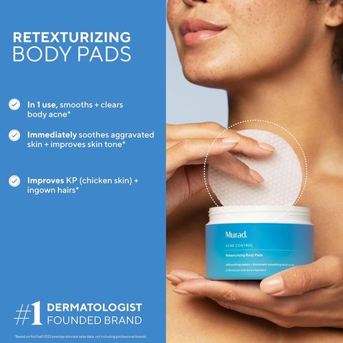 Murad Retexturizing Body Pads - Acne-Fighting Exfoliating Pads with Azelaic, Salicylic & Glycolic Acid | 45 Pads for Smooth, Clear Skin