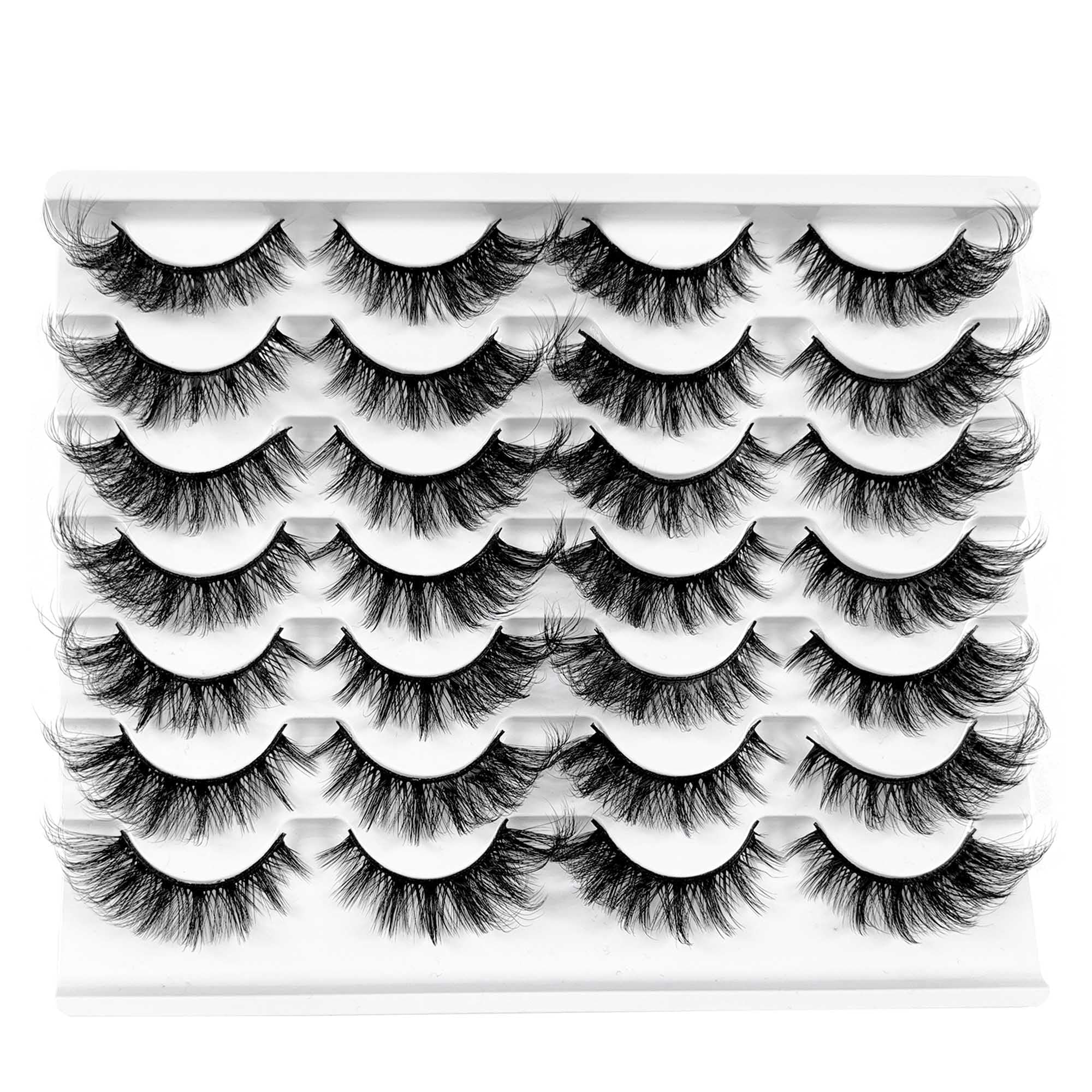 Yasnai Cat Eye Lashes False Eyelashes Fluffy Volume 18mm Strip Lashes Wispy Fake Lashes Natural Eyelashes 14 Pairs Pack 9D