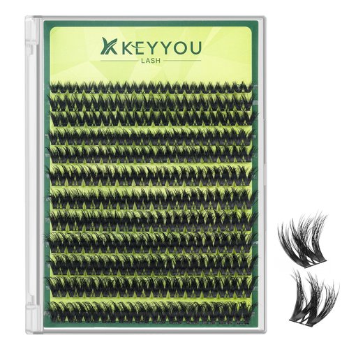KEYYOU Lash Clusters 3D Effect Volume Eyelash Clusters Flaunt Style 144PCS D Curl Flora Wispy Look LengthLock 8–18mm Mix Ultra-Thin Black Band (PuffSilk V3D01)