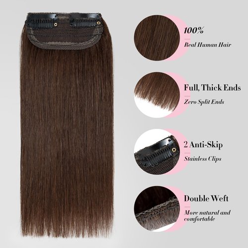 Clip in Short Hair Extensions Real Human Hair,Prokyvity Invisible Human Hair Clip in Extensions Short,(6inch&8inch)4 pieces Mini Extensions for volume or highligh,Meduim Brown