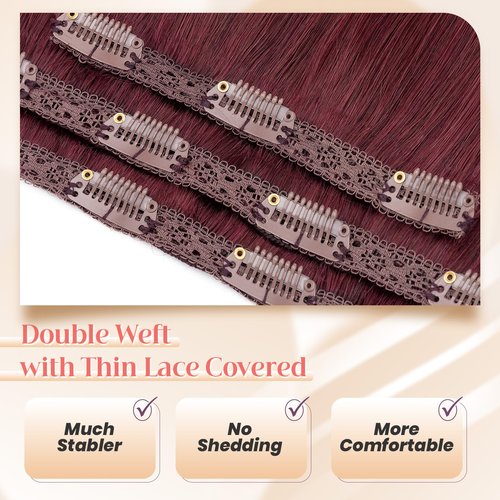 Elailite Short Clip in Hair Extensions Real Human Hair 10 Inch 56g 3PCS Lace Weft Remy Hairpieces for Women Burgundy