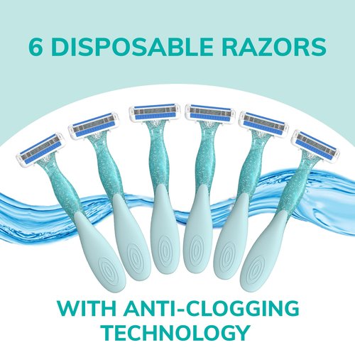 BIC EasyRinse Anti-Clogging Women's Disposable Razors for a Smoother Shave With Less Irritation*, Shaving Razors With 4 Blades, 6 Count