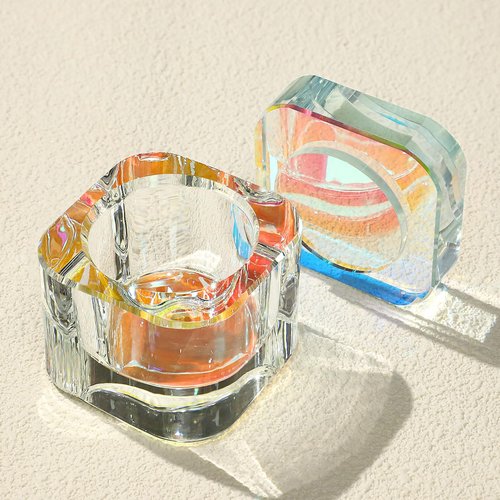 Udefineit Nails Tips Art Dappen Dish with Lid, Heavy Duty Crystal Glass Liquid Powder Dappen Monomer Cup, Dazzling Colorized Glaze Nail Art Brush Washing Container for Professional & Home Use