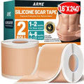 Arme Silicone Scar Tape, 1.6" x 240" Silicone Scar Sheets(2 Rolls-6M), Medical Grade Scar Tape Removal Sheets for Surgical Scars, Reusable Scar Removal Strips for Tummy Tuck C-Section Keloid