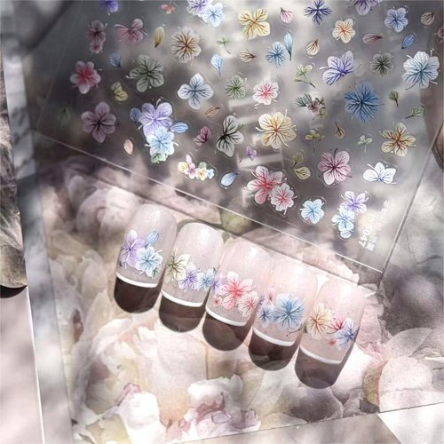 Dedyel Dried Wildflowers Nail Stickers 5D Embossed Wildflower Nail Stickers Spring Summer Red Yellow Blue White Flower Design Nail Art Decoration for Women Girls Kids