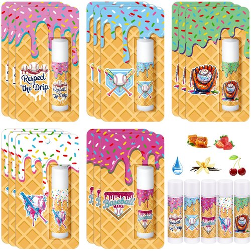 Loopeer 15 Pcs Ice Cream Drip Baseball Party Favors Gifts Decorations Bulk Ice Cream Drip Lip Balms Sports Baseballs Team Gifts Birthday Party Favors Inspirational Supplies for Teen Adults