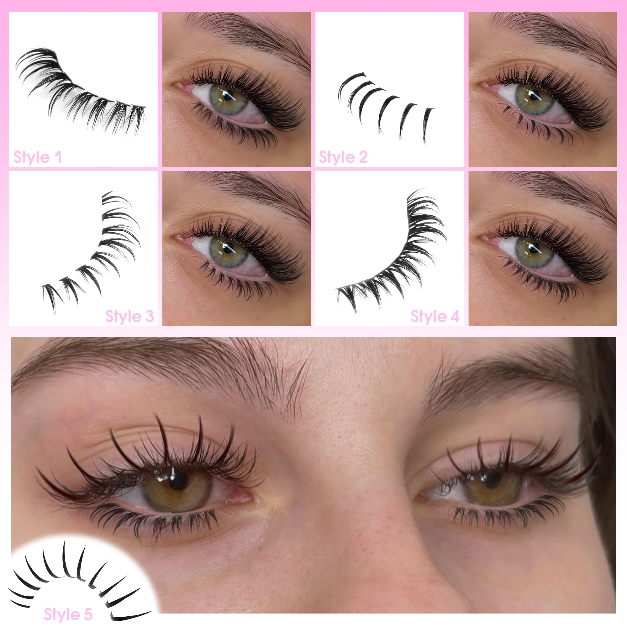 Winifred Bottom Lash Clusters with Spikes 4 Styles Lower Individual Lashes 6-7mm 420pcs Wispy Eyelash Clusters Fairy Cluster Eyelash Extensions Spiky Lashes Clusters