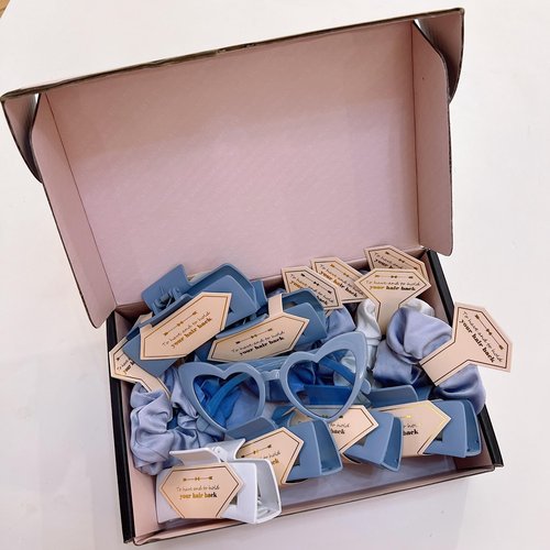 Tethzeng Bridesmaid Scrunchies Proposal Gifts Bachelorette Hair Claws Clips women heart sunglasses for Wedding Party Favors (40,blue)
