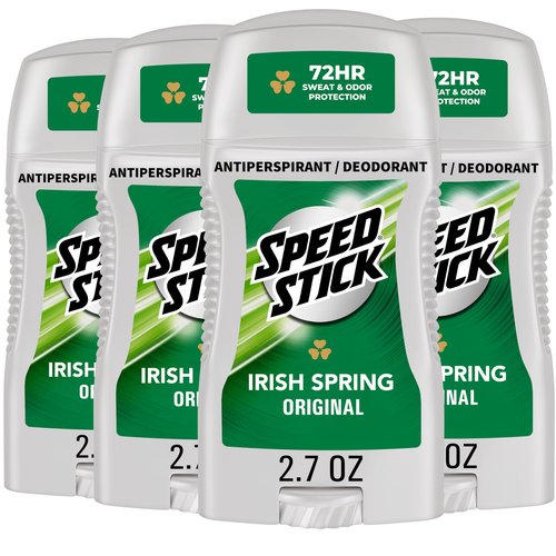 Speed Stick Antiperspirant Deodorant for Men, 72 HR Sweat & Odor Protection, Irish Spring Scent, 2.7 oz Stick (4 Pack)