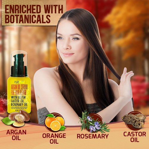 Moroccan Argan Oil Hair Serum - Hydrate and Repair Frizzy, Damaged Hair - Heat Protectant for Curly & Straight Styles