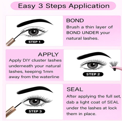 Lash Cluster Glue, Lash Bond and Seal for Eyelash Clusters, 5ml+5ml Bond and Seal, Waterproof, 2-in-1 Home Use, Strong Hold for 72H