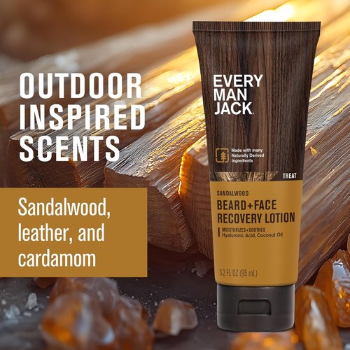 Every Man Jack Beard & Face Recovery Lotion - Moisturizes Dry Skin & Relieves Beard Itch - Light Sandalwood Scent - 3.2oz (2 Pack)