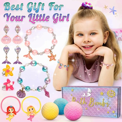 8 Packs Mermaid Bath Bombs for Kids Girls, Bubble Bath Bomb Kit with Surprise Toys Inside, Bath Toys for Kids Aged 4-8, Ideal Birthday Easter Stocking Stuffers for Girls 3 4 5 6