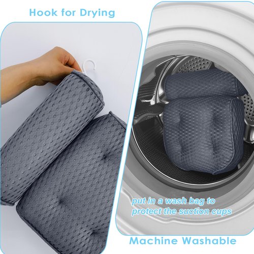 AEROiVi Luxury Bath Pillows for Tub，Bath Pillow Bathtub Pillows for Head and Neck Support Bath Cushion Made from Soft Spacer Mesh Material with Suction Cups,Gray