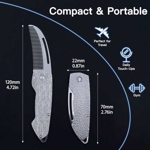 Dolmifapro Small Folding Mustache Comb, Metal Beard Comb for men Pocket Mini Portable Fits In Keychain Anti-Static (Wood Grain)