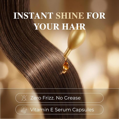 Skiennix Vitamin E Capsules - 2-in-1 Leave-In Anti-Frizz Hair Serum & Face Glow - 60 Lightweight, Non-Greasy Capsules