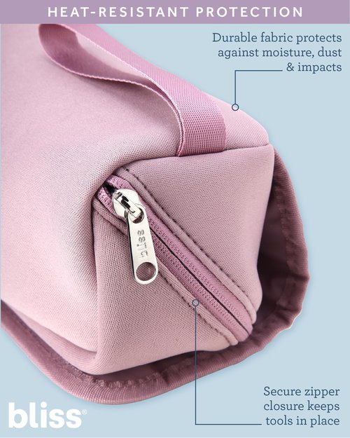 Bliss Womens Travel Heat Tool Bag - Lightweight Heat-Resistant Travel Case for Hair Dryer, Curling Iron, Hair Straightener & Styling Tools, Pink Gaze