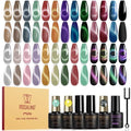 ROSALIND 30pcs Cat Eye Gel Nail Polish Set - 26 Colors Red Purple Brown Green Burgundy Magnetic Gel Nail Polish with Base Gel Glossy Matte Top Coat Magnet and Nail Primer