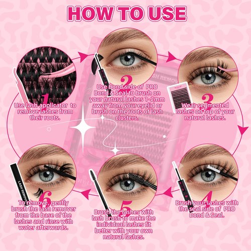PROLASHBEAUTY Spider Lash Clusters Kit 3D Volume Lash Clusters 144Pcs Breeze Eyelash Clusters DIY Lash Extension Kit with Lash Bond and Seal Lash Remover Applicator (Sunrise,8-18mix)