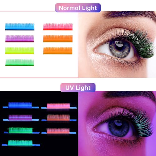 Beauty7 Colored Lash Extension Easy Fan Neon Rainbow Lashes 7 Colors Volumn Lashes Ombre Lash Extensions Self Fanning D+ Curl 0.07mm 13mm 15mm Dramatic Eyelashes