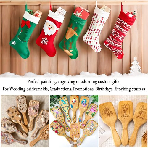 12 Pcs Bamboo Hair Brushes for Women, Bulk Natural Bamboo Bristles Paddle Brush for Scalp Massage, Engraving, Painting, DIY Custom Gifts for Wedding