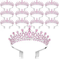 Loetere 12 Pcs Crystal Tiara and Princess Crown with Comb Crown Rhinestone Women Tiara Headpiece Queen Hair Accessories for Birthday Party Wedding Prom Halloween Cosplay Costume(Pink)