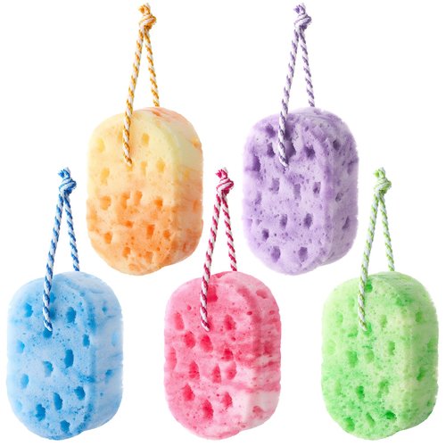 Boao 5 Pieces Soft Bath Sponge Shower Natural Gentle Soothing Body Fiber Exfoliating Shower Sponge Wash Bouquet for Women Men, Random Color (Bright Color)