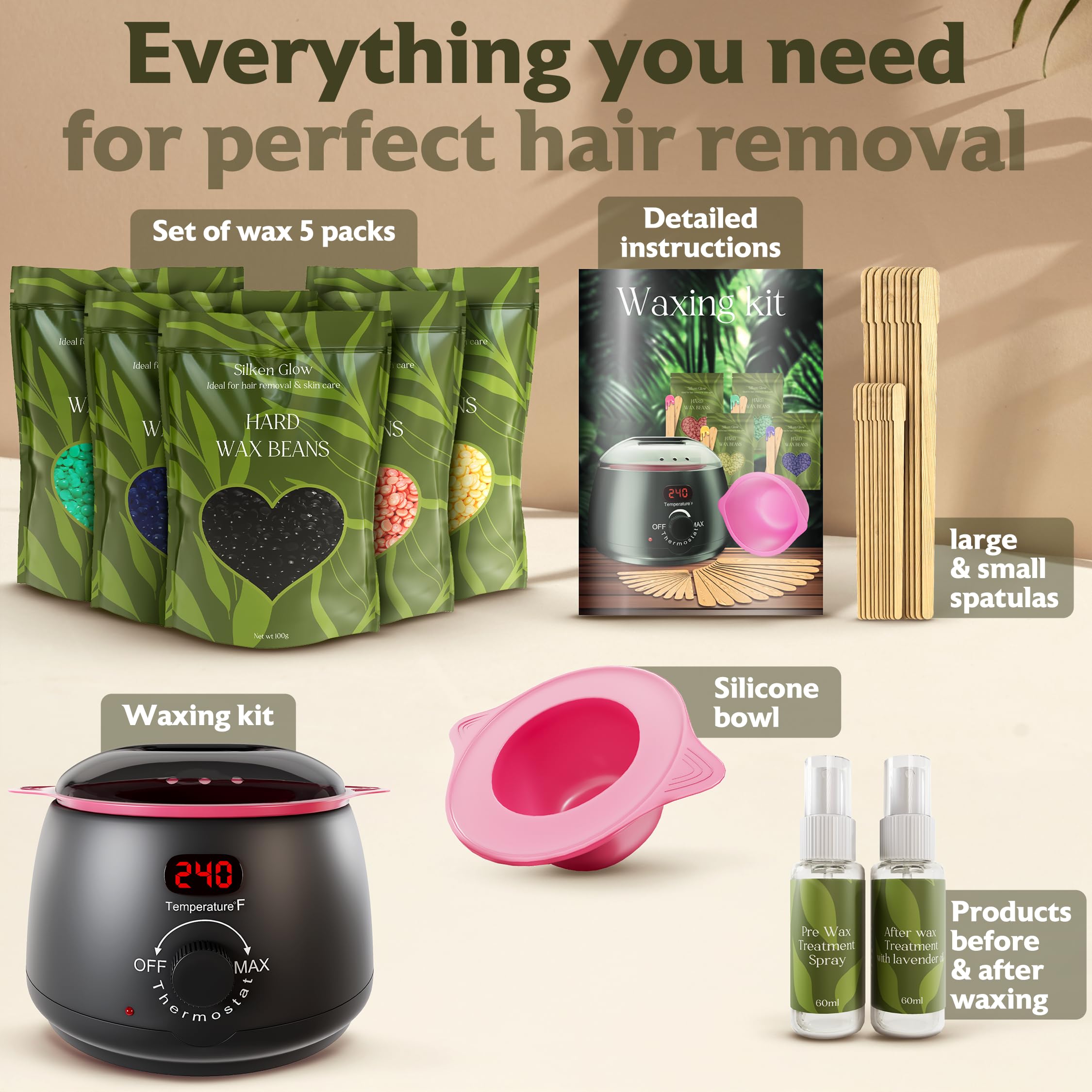 Wax Kit for Hair Removal, Wax Pot for Hair Removal for Face, Body, Leg, Bikini, Brazilian Wax, Waxing Kit for Women & Men (34 Accessories)