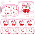 Kacctyen 10 Pcs Pink Cherry Bow Makeup Bags Bulk Gifts for Girl Women Birthday Party Favors Coquette Pastel Bow PVC Clear Cosmetic Bags Waterproof Travel Toiletry Pouch for Party Favors