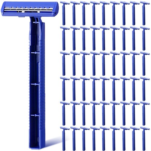 Chumia 500 Pcs Disposable Twin Blade Razor Shaving Safety Razor for Men Individually Wrapped with Clear Safety Cap Bulk Packed Portable for Hotel Guest House Travel Home Use(Blue)