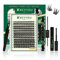 KEYYOULASH Lash Clusters Kit Volume 144pcs 8-18MIX Lash Extension Kit Thick Lash Clusters D curl with Bond and Seal,Remover,Applicators for DIY Thin Band Eyelash Clusters at Home (KY04 Kit)