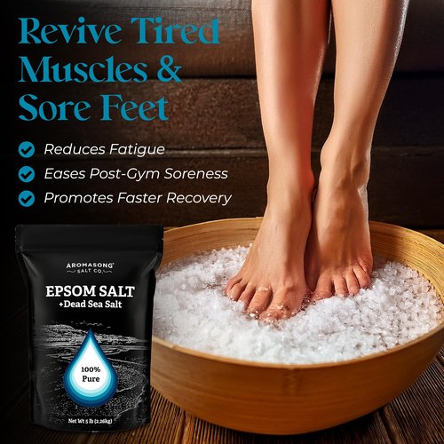 Aromasong Epsom Salt with Dead Sea Salt for Soaking - Bulk 5 Lb - 100% Pure Bath Salt, Foot & Muscle Soak