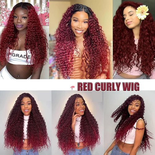 Lagalaga HD Omber Burgundy 99J Curly Wave Wigs Human Hair 200% Density Lace Frontal Wig 4x4 Deep Wave Wigs Human Hair Pre Plucked For Black Women