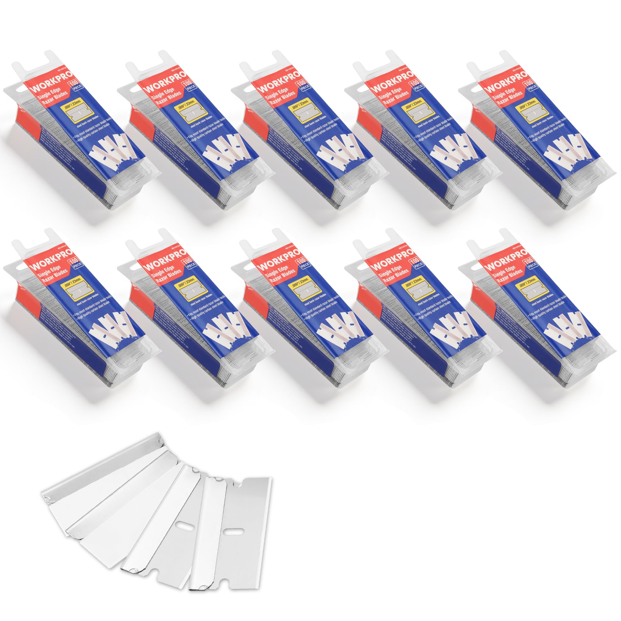WORKPRO 1000-Pack Single Razor Edge Blades, Industrial Scraper Razor Blades, High Carbon Steel One Edge Razor Blades