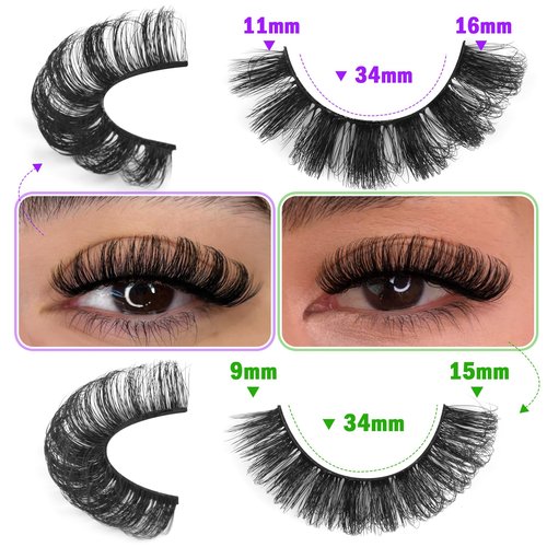 Russian Strip Lashes D Curly False Eyelashes Wispy 4 Styles Fake Eyelashes Natural Russian Eyelashes Fuzzy Mink Lashes that Look Like Extensions 16 Pairs ALICROWN